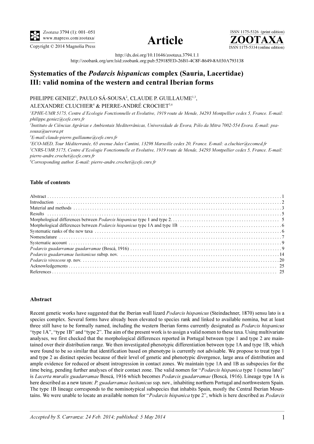 Systematics of the Podarcis Hispanicus Complex (Sauria, Lacertidae) III: Valid Nomina of the Western and Central Iberian Forms