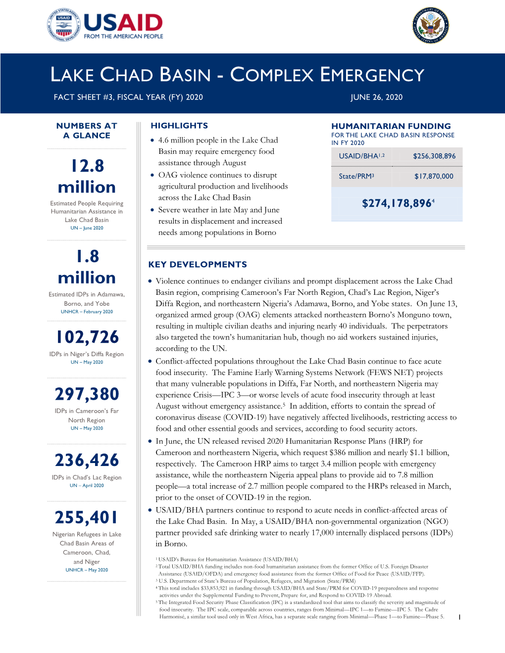 Lake Chad Basin - Complex Emergency Fact Sheet #3, Fiscal Year (Fy) 2020 June 26, 2020