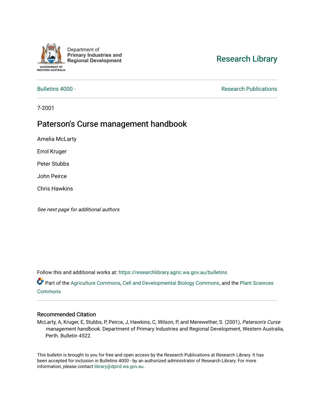 Paterson's Curse Management Handbook