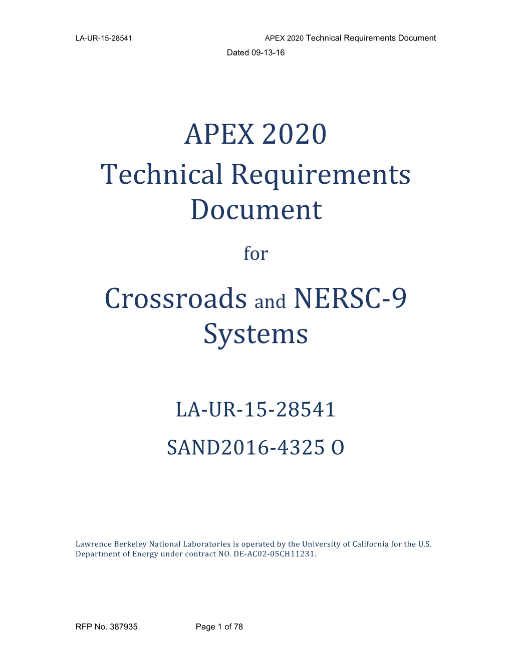 APEX 2020 Draft Technical Specifications