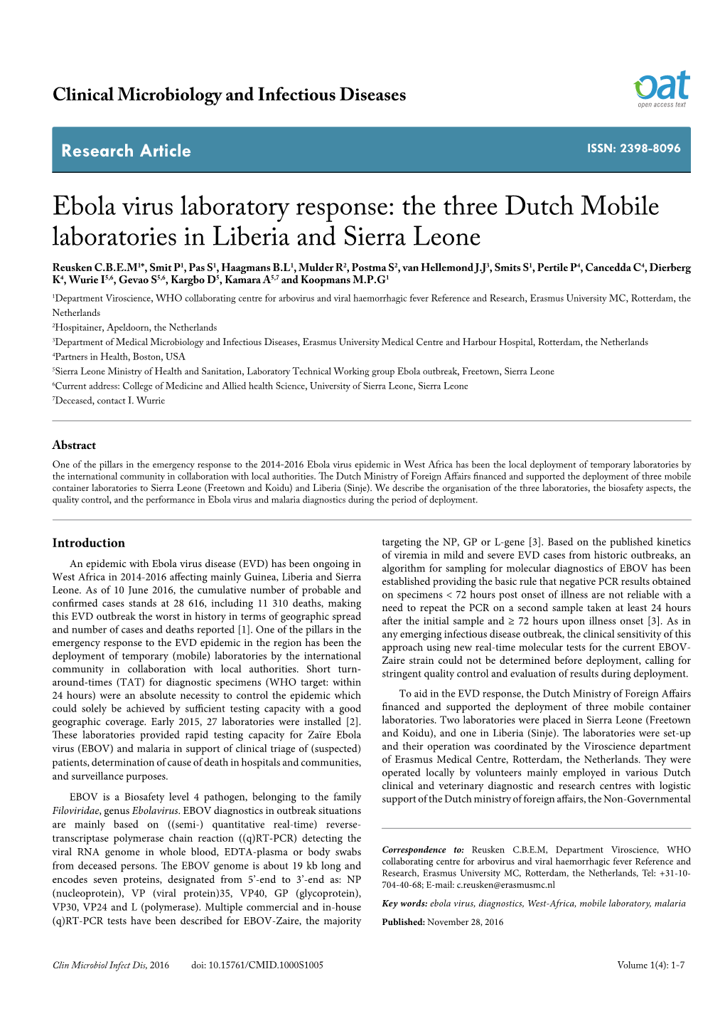 Ebola Virus Laboratory Response