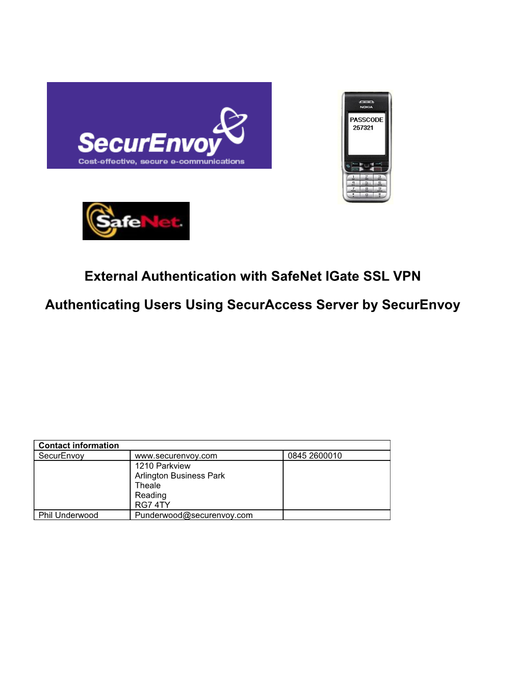 External Authentication with Safenet Igate SSL VPN