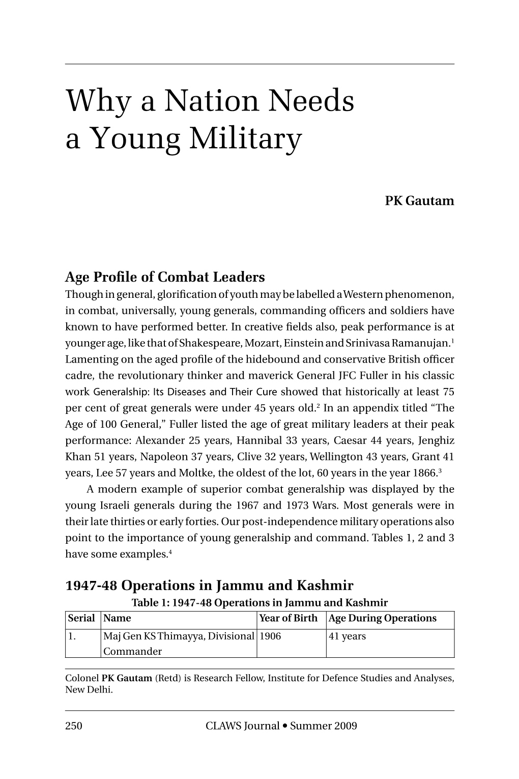 Why a Nation Needs a Young Military, by P K Gautam