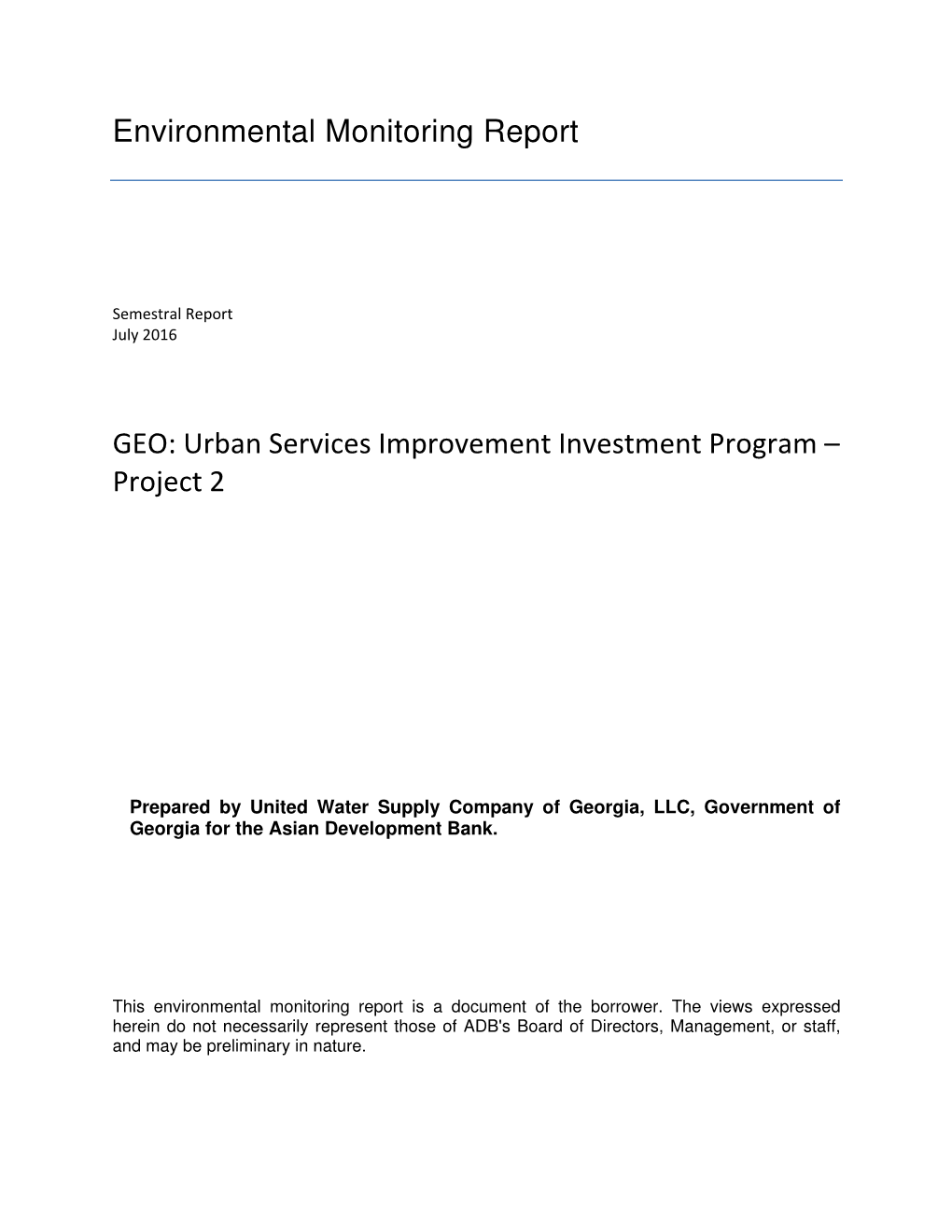 Environmental Monitoring Report GEO: Urban Services Improvement Investment Program – Project 2