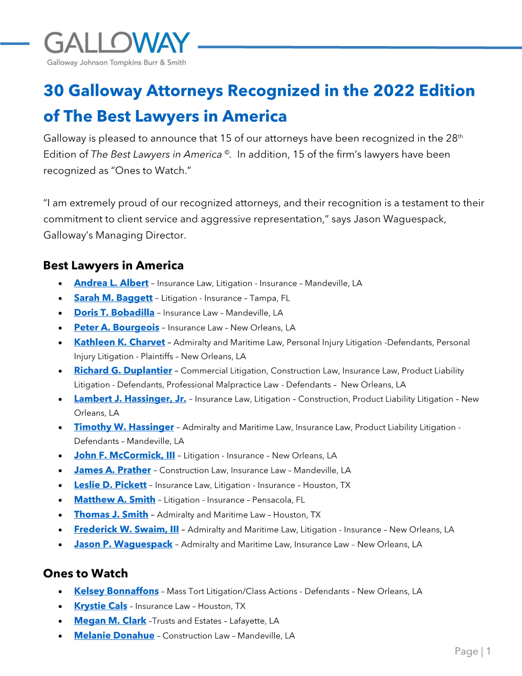 30 Galloway Attorneys Recognized in the 2022 Edition of the Best