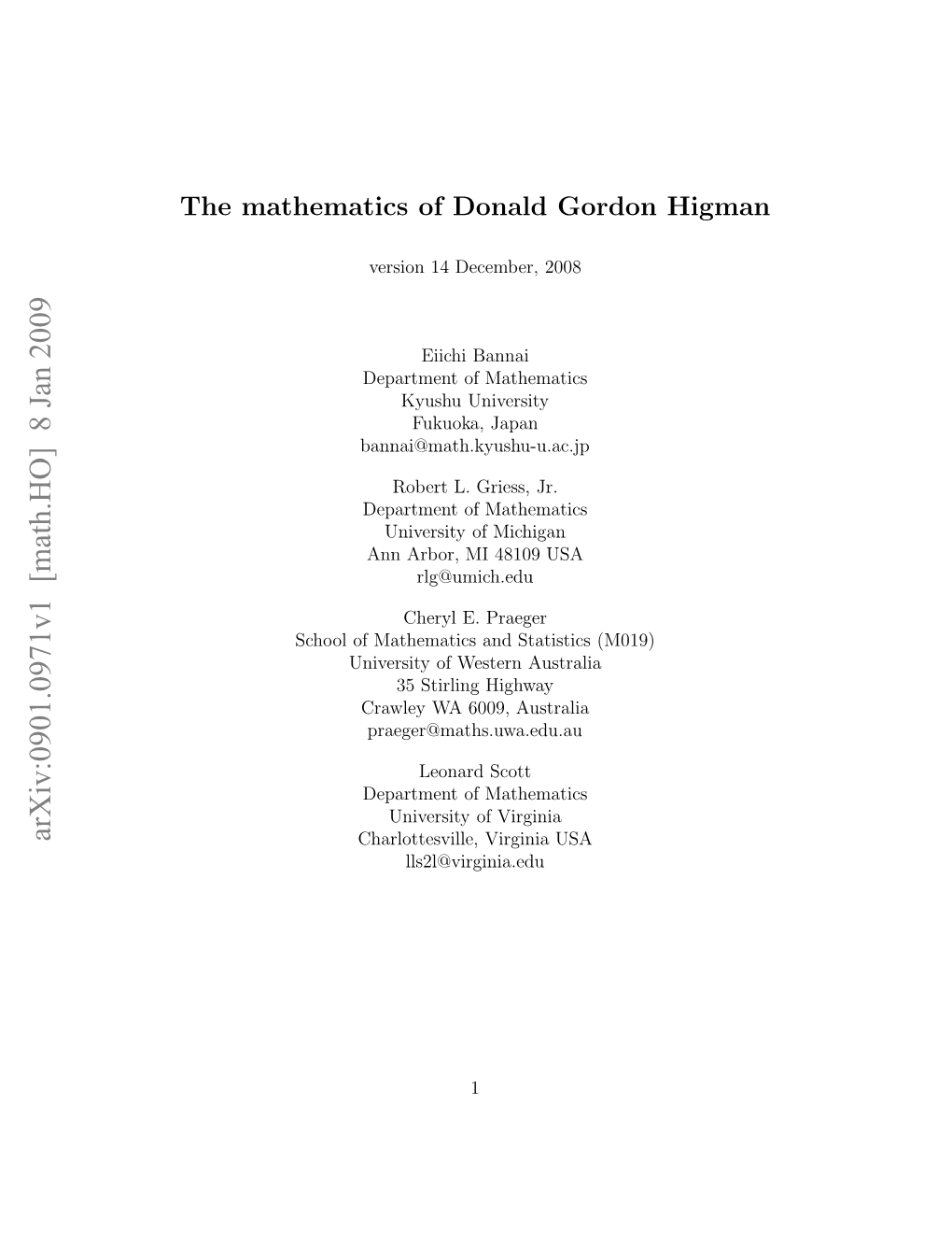 The Mathematics of Donald Gordon Higman