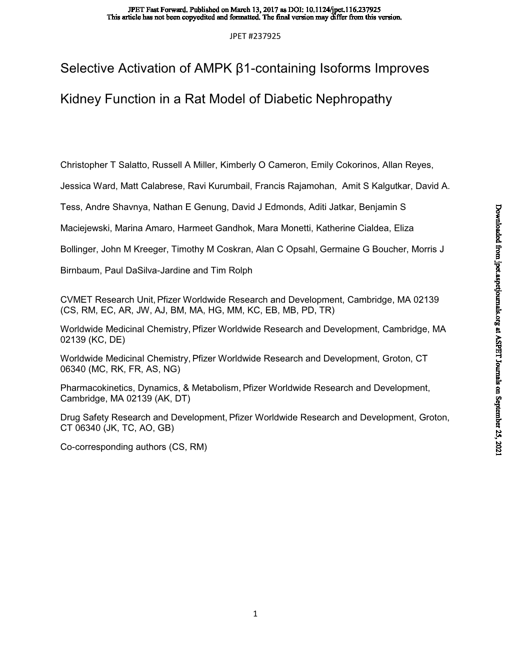 Selective Activation of AMPK Β1-Containing Isoforms Improves