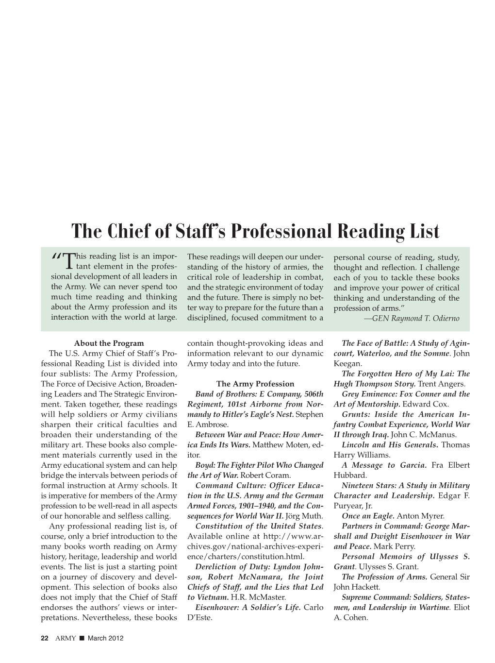 The Chief of Staff's Professional Reading List