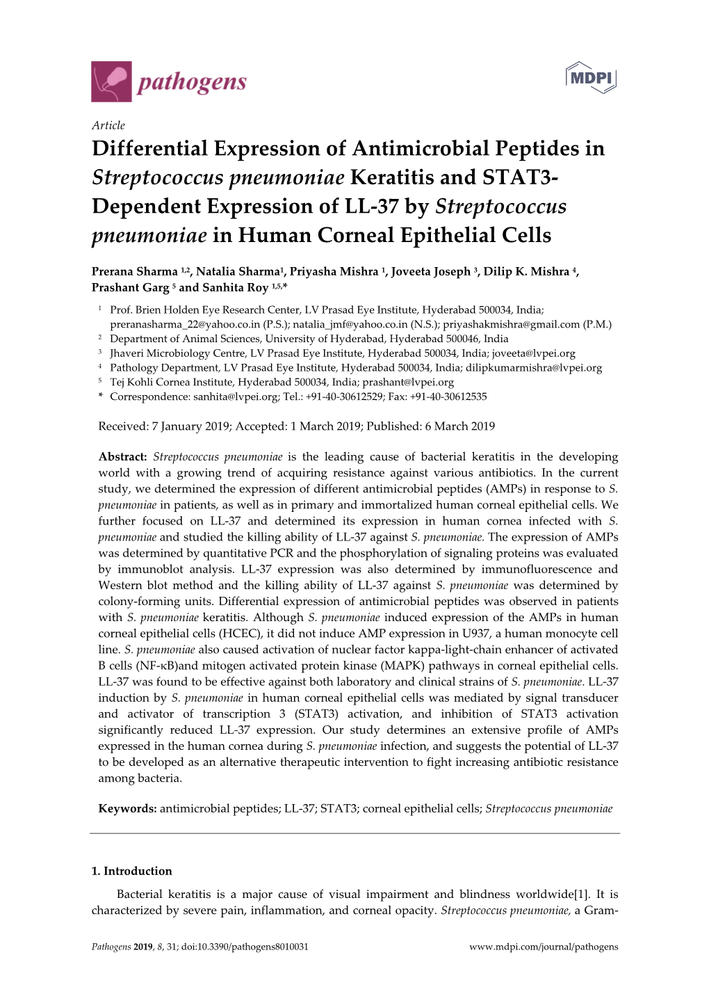 Differential Expression of Antimicrobial Peptides In