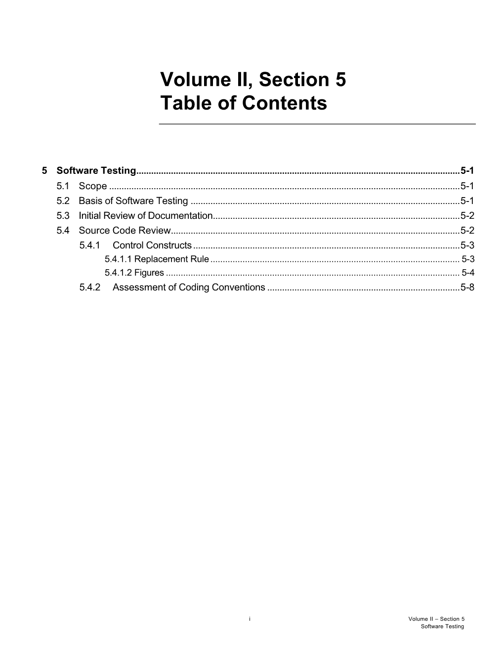 Volume II, Section 5 Table of Contents
