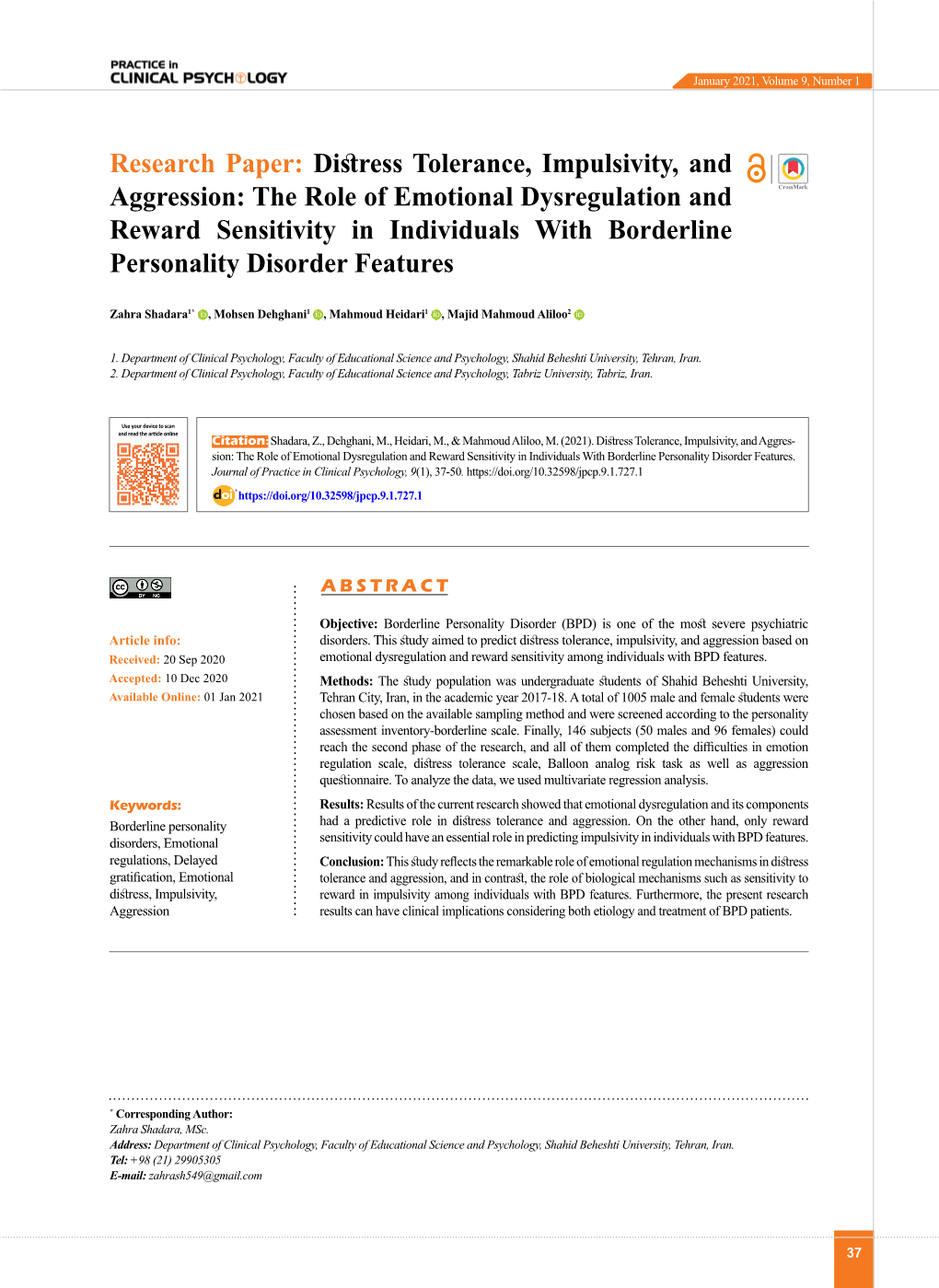 The Role of Emotional Dysregulation and Reward Sensitivity in Individuals with Borderline Personality Disorder Features