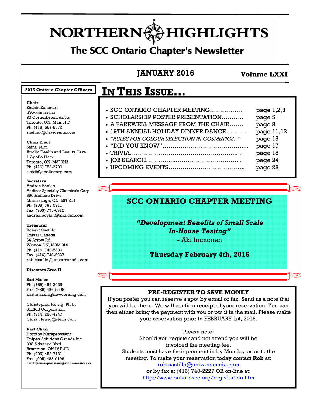 IN THIS ISSUE… Chair Shahin Kalantari D'avicenna Inc  SCC ONTARIO CHAPTER MEETING……………