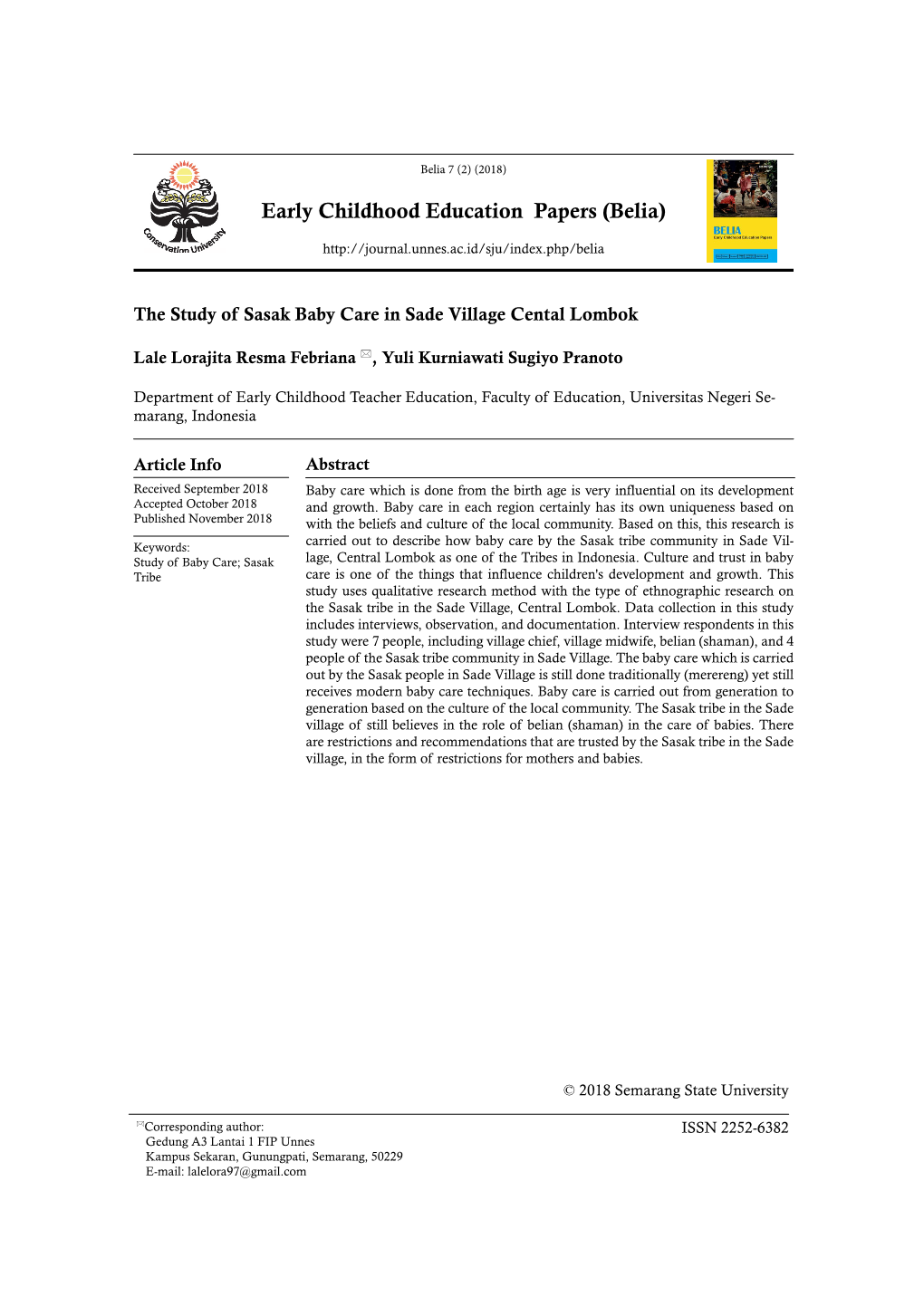 Early Childhood Education Papers (Belia)