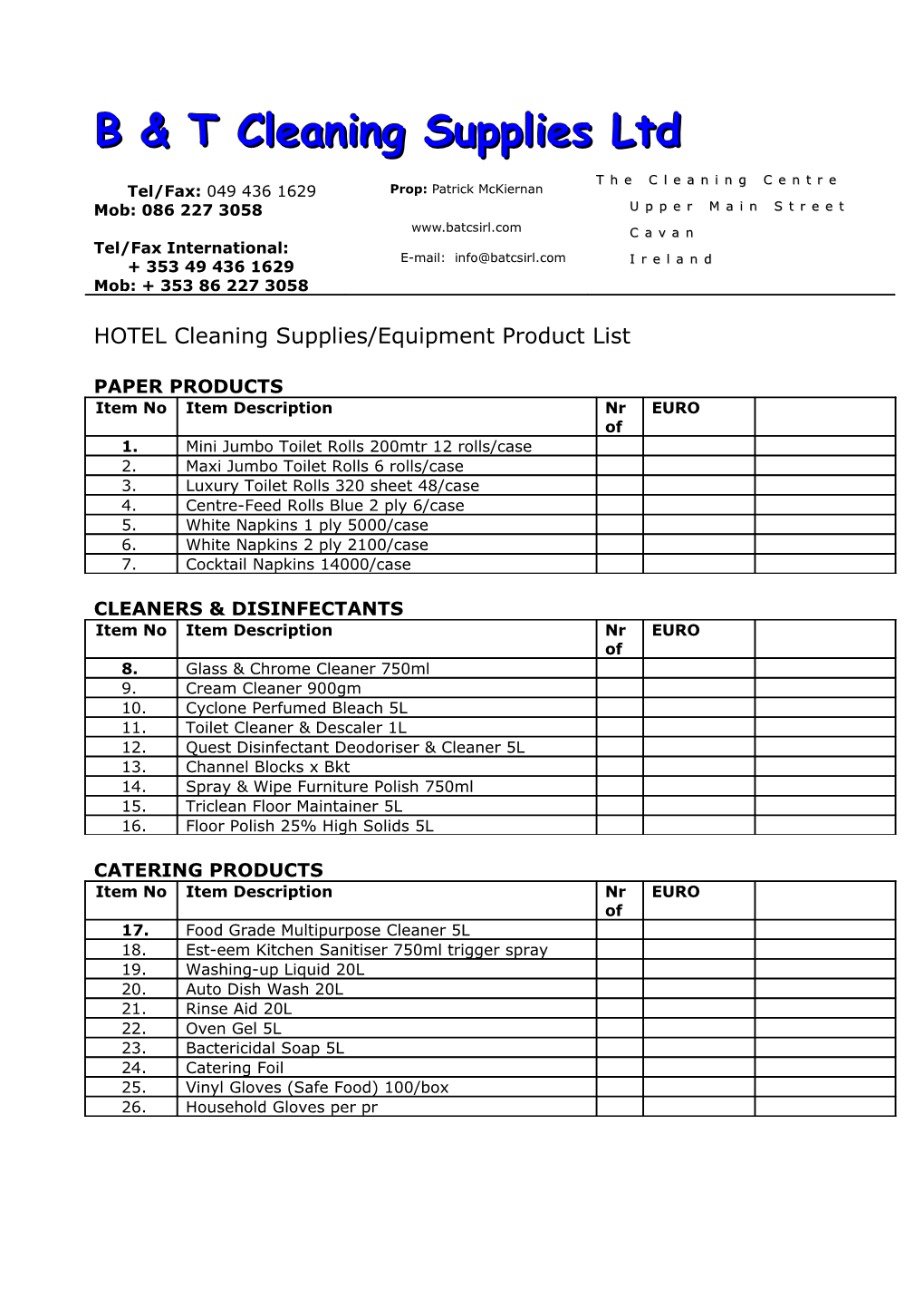 Hotel Guest House Cleaning Supplies / Equipment