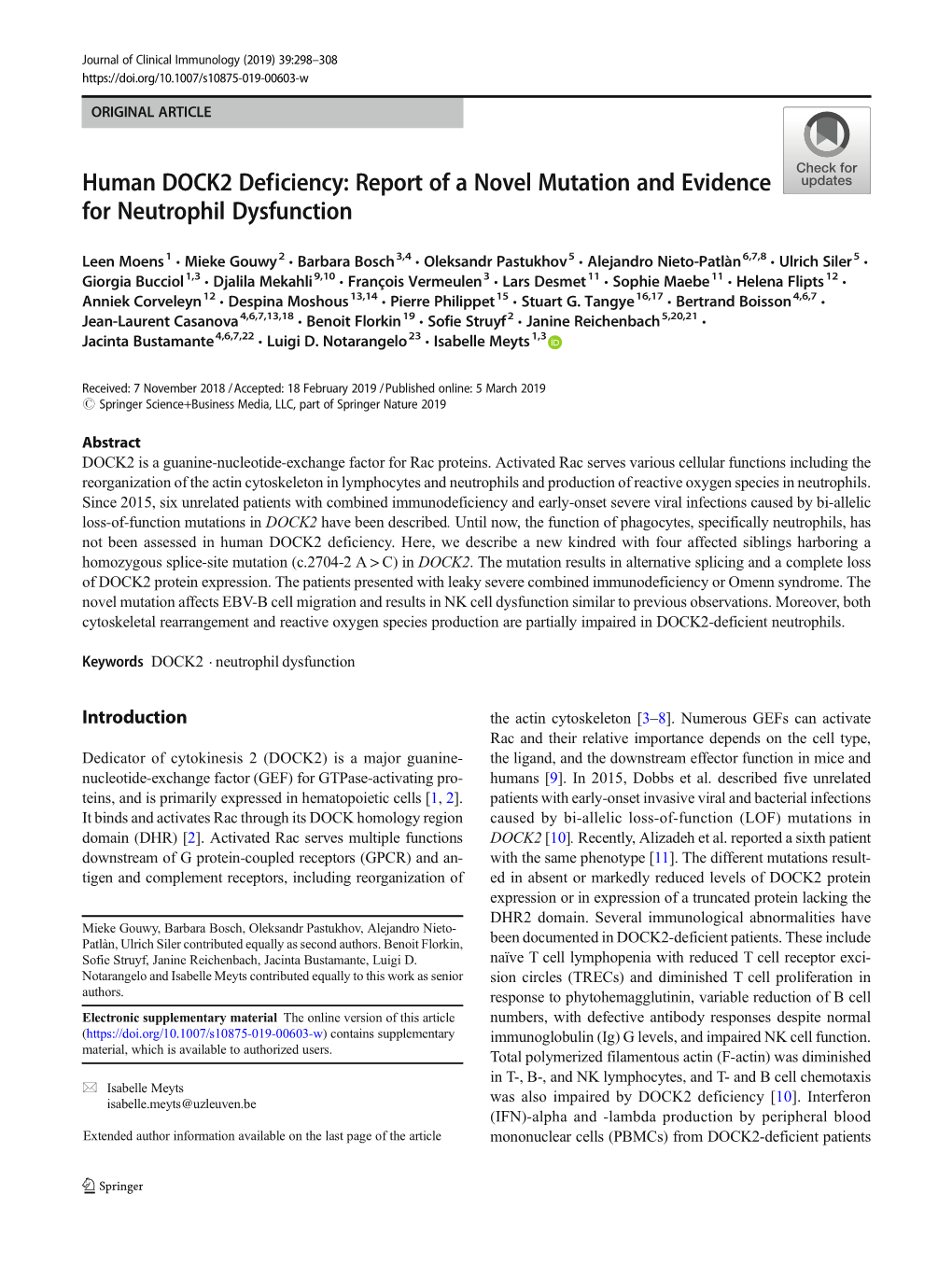 Human DOCK2 Deficiency: Report of a Novel Mutation and Evidence for Neutrophil Dysfunction