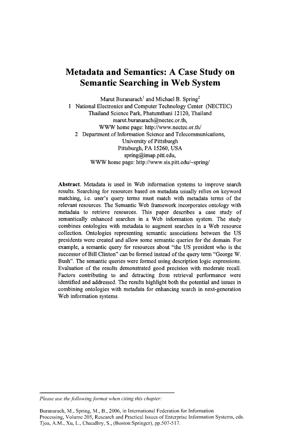 Metadata and Semantics: a Case Study on Semantic Searching in Web System