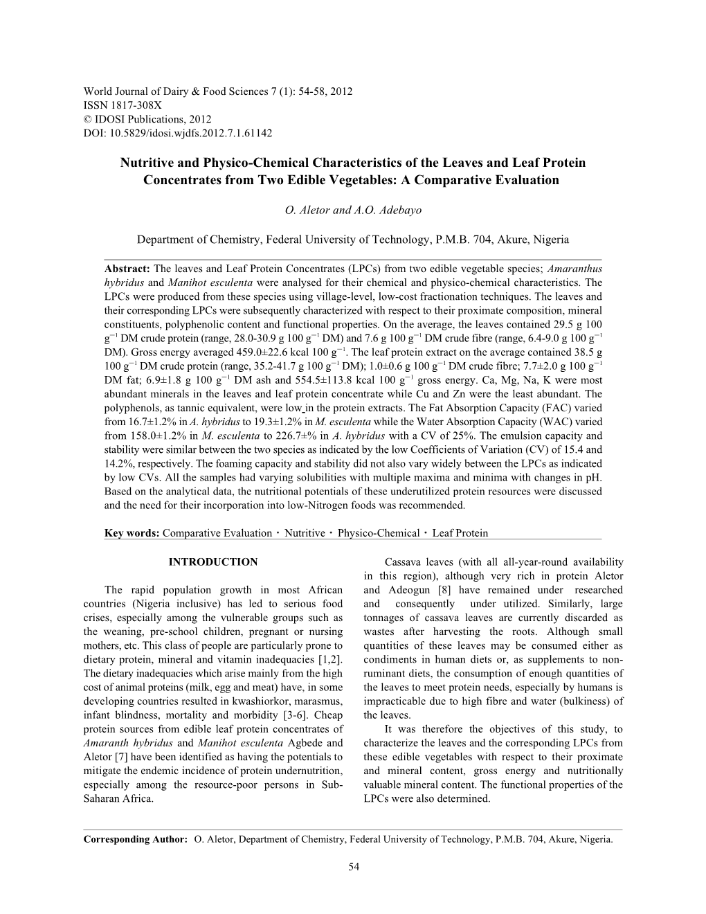 Nutritive and Physico-Chemical Characteristics of the Leaves and Leaf Protein Concentrates from Two Edible Vegetables: a Comparative Evaluation