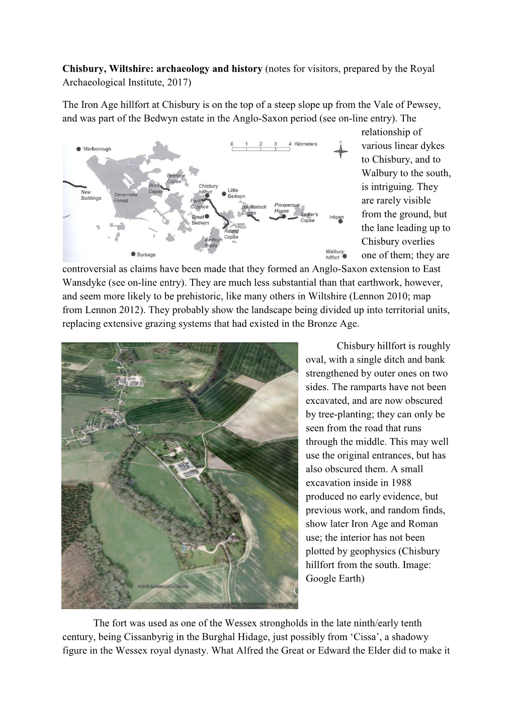 Chisbury, Wiltshire: Archaeology and History (Notes for Visitors, Prepared by the Royal Archaeological Institute, 2017) the Iron