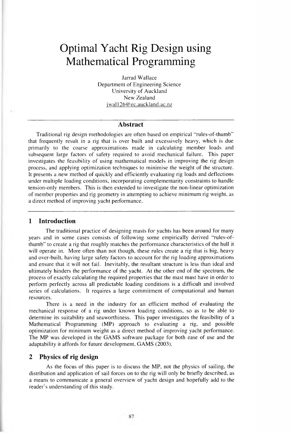 Optimal Yacht Rig Design Using Mathematical Programming