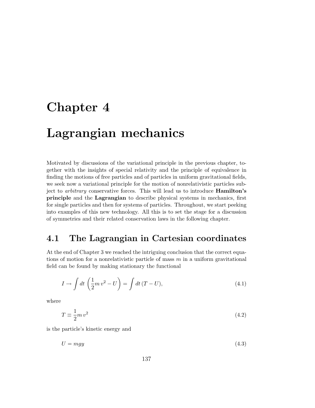 Chapter 4 Lagrangian Mechanics
