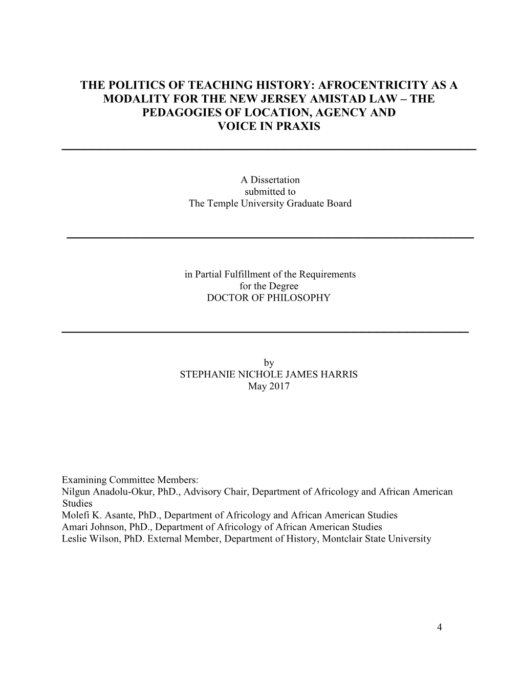 Afrocentricity As a Modality for the New Jersey Amistad Law – the Pedagogies of Location, Agency and Voice in Praxis ______