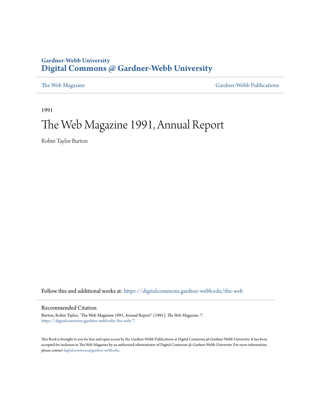 The Web Magazine 1991, Annual Report