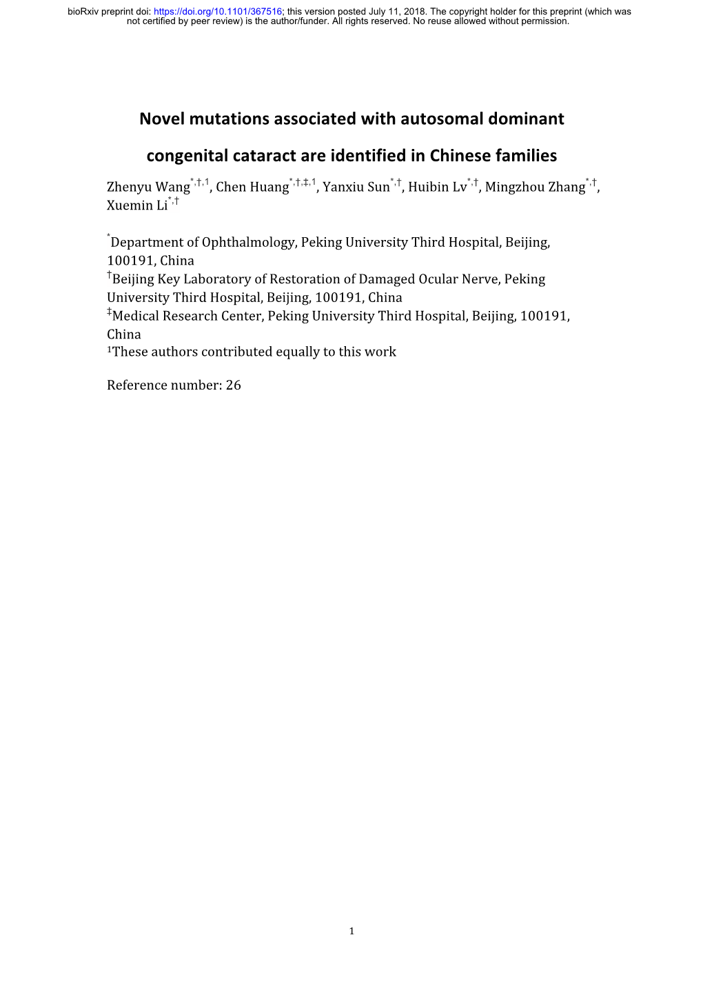 Novel Mutations Associated with Autosomal Dominant Congenital