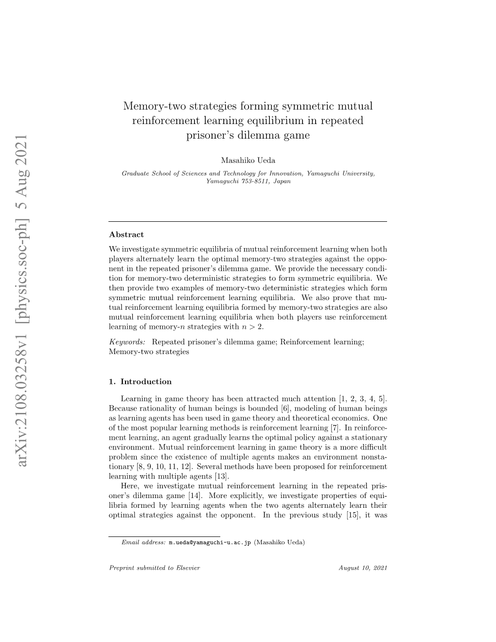 Memory-Two Strategies Forming Symmetric Mutual Reinforcement Learning Equilibrium in Repeated Prisoner's Dilemma Game