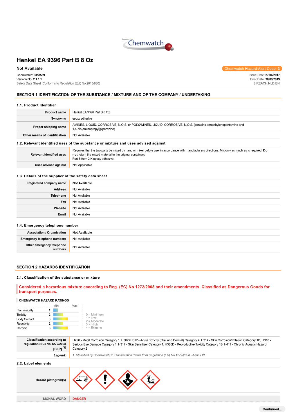 Henkel EA 9396 Part B 8 Oz