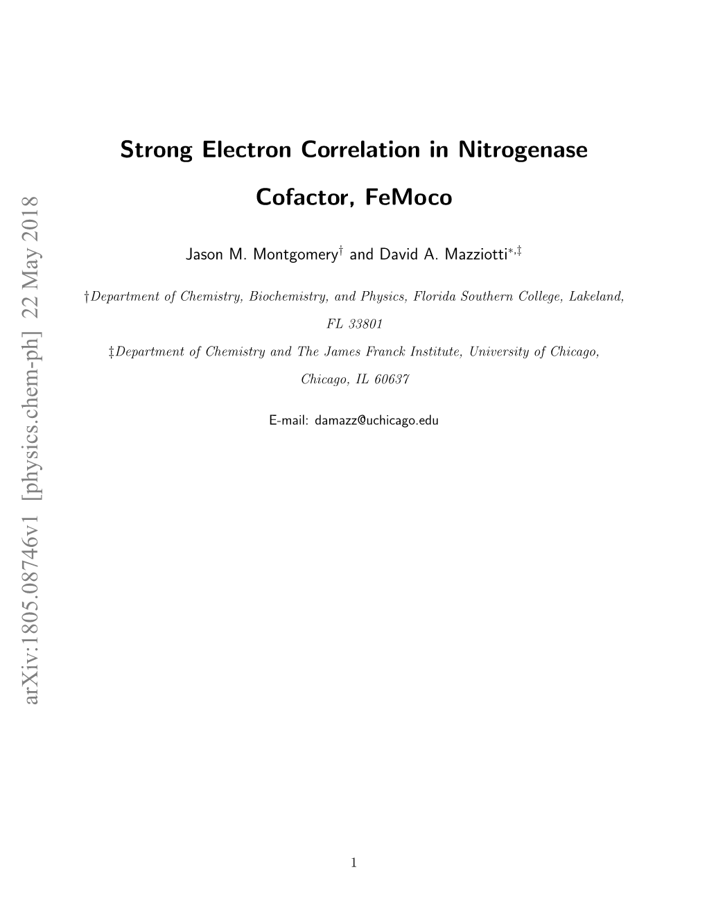 Strong Electron Correlation in Nitrogenase Cofactor, Femoco