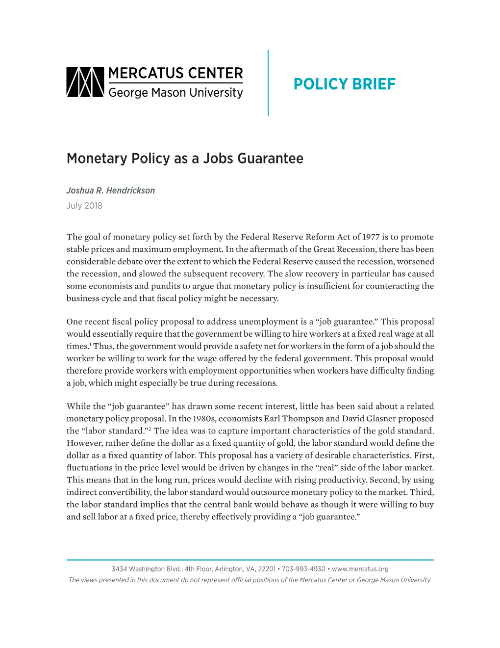 Monetary Policy As a Jobs Guarantee