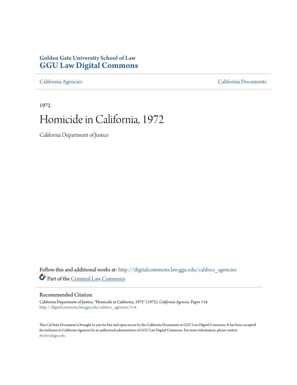 Homicide in California, 1972 California Department of Justice