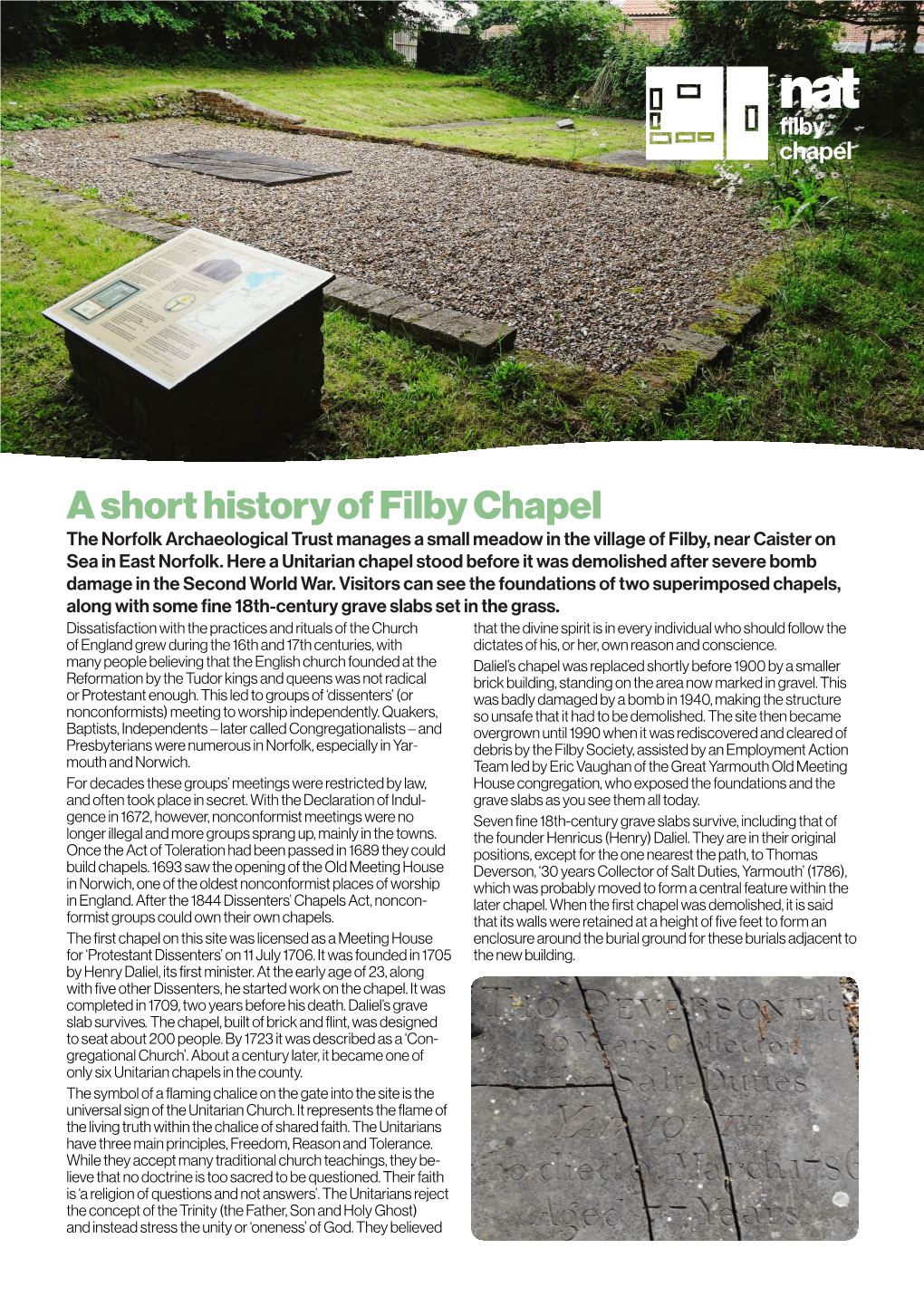 A Short History of Filby Chapel the Norfolk Archaeological Trust Manages a Small Meadow in the Village of Filby, Near Caister on Sea in East Norfolk