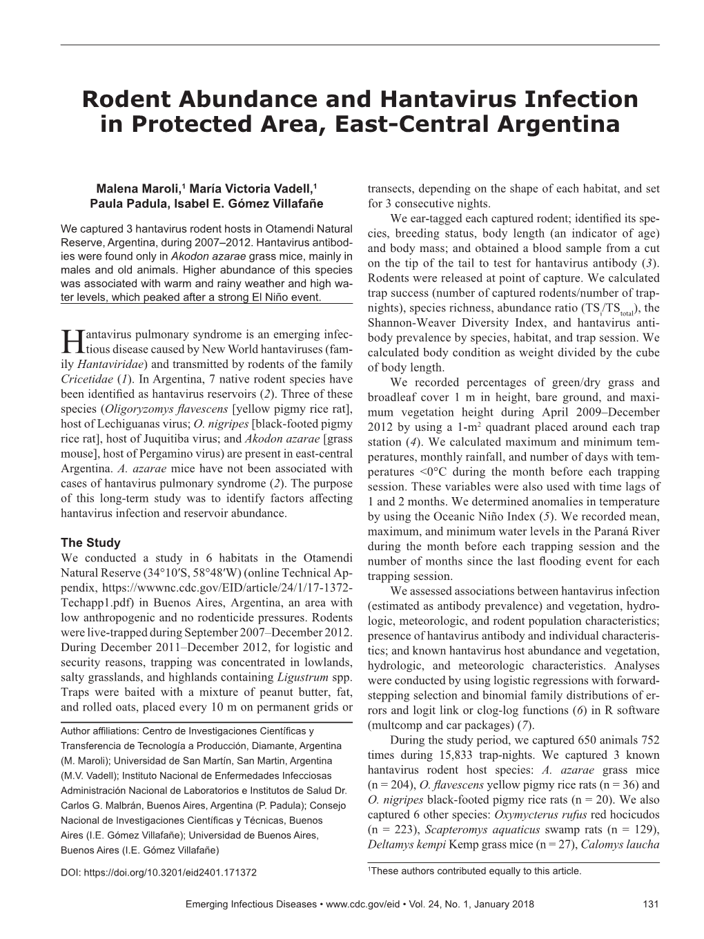 Rodent Abundance and Hantavirus Infection in Protected Area, East-Central Argentina
