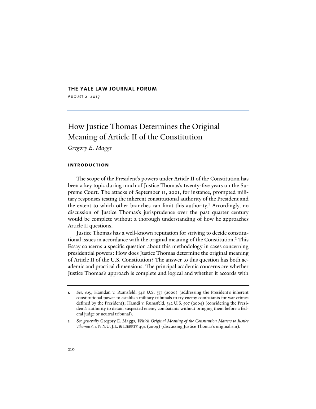 How Justice Thomas Determines the Original Meaning of Article II of the Constitution Gregory E