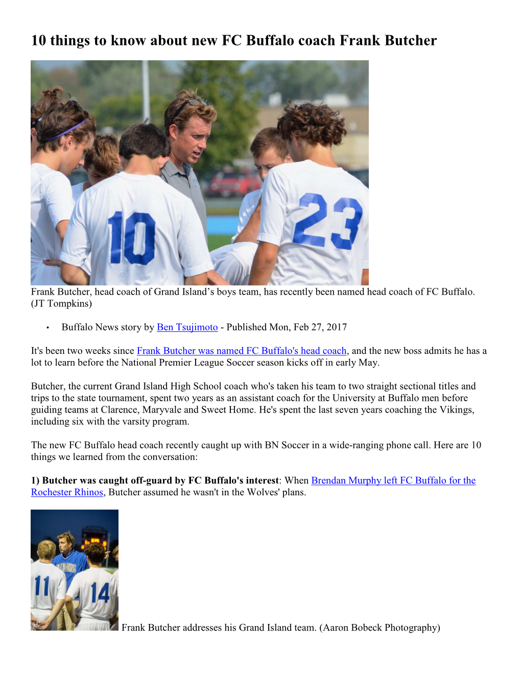 10 Things to Know About New FC Buffalo Coach Frank Butcher