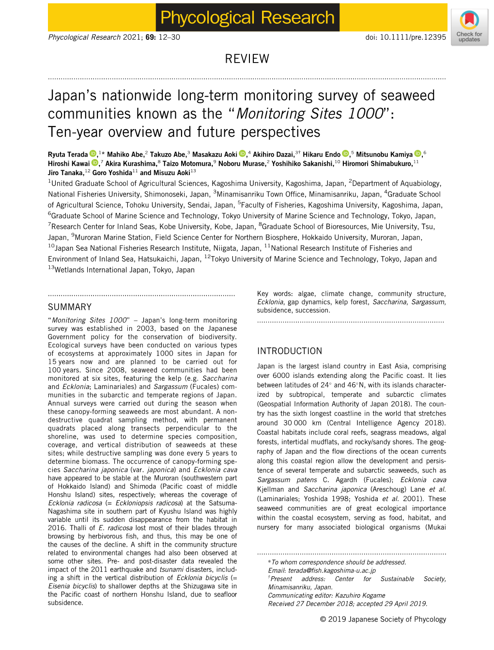 Japan's Nationwide Long‐Term Monitoring Survey of Seaweed