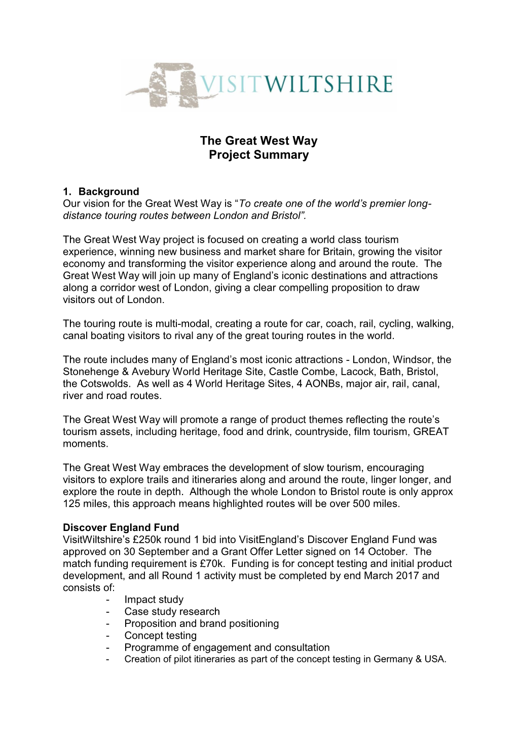 The Great West Way Project Summary