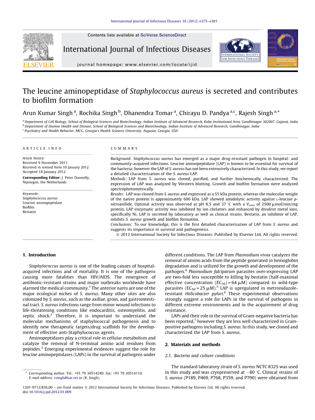 The Leucine Aminopeptidase of Staphylococcus Aureus Is Secreted and Contributes to Bioﬁlm Formation