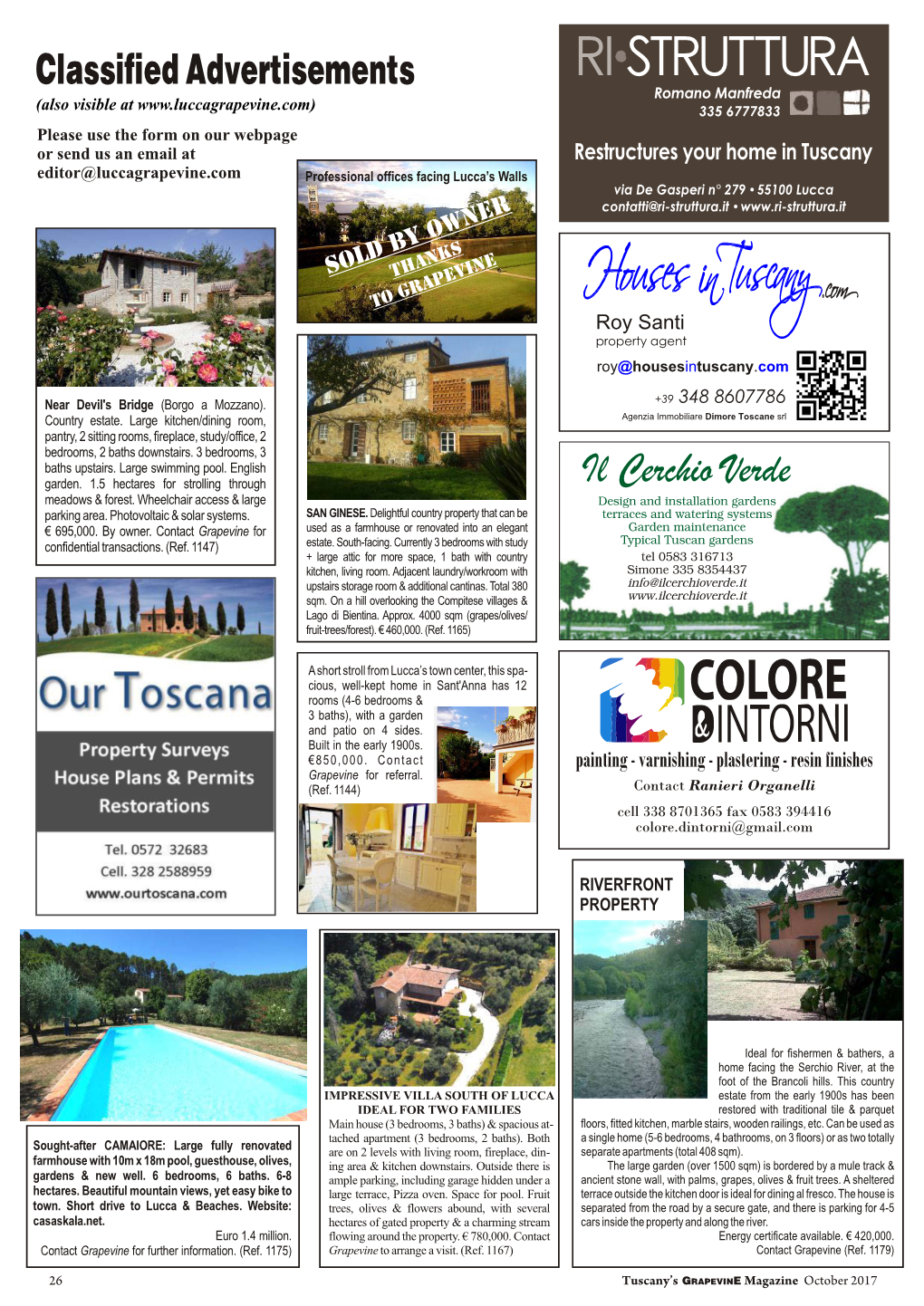 Classified Advertisements ~ October 2017 Issue