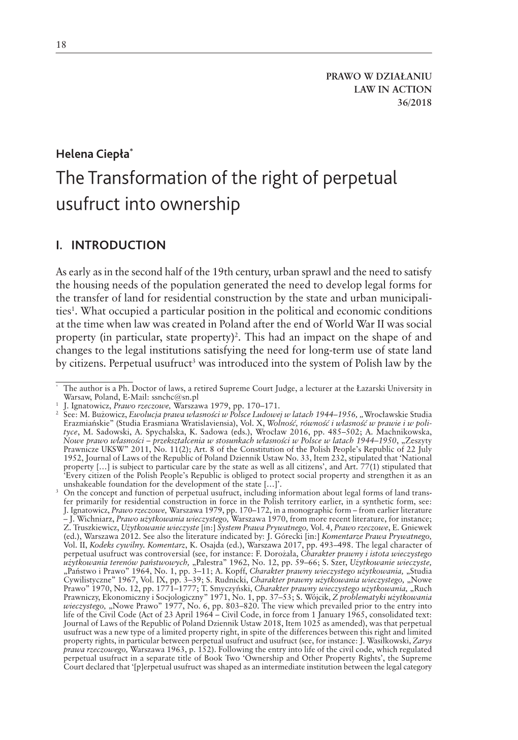The Transformation of the Right of Perpetual Usufruct Into Ownership