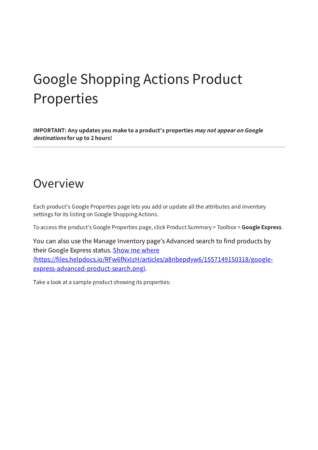 Google Shopping Actions Product Properties