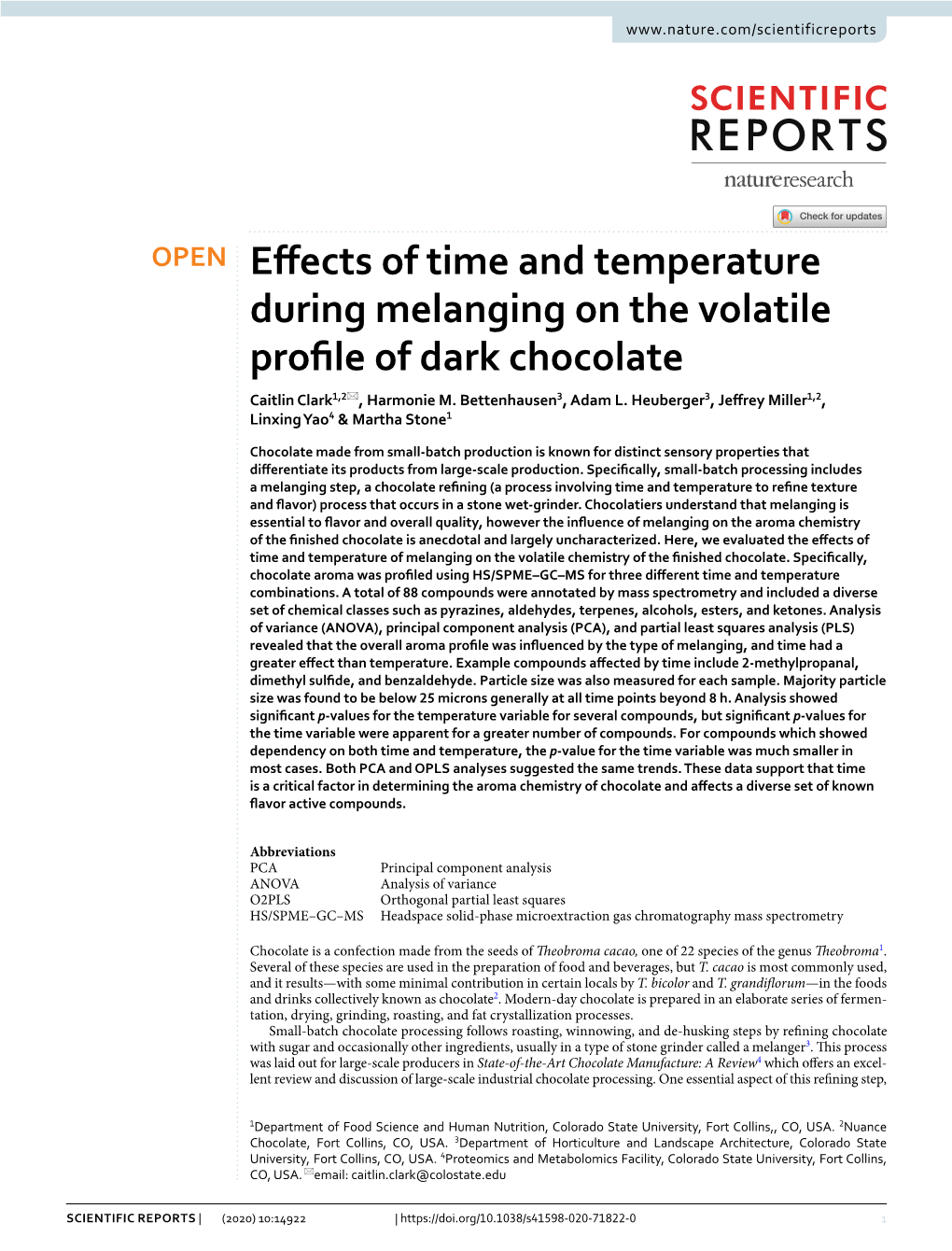 Effects of Time and Temperature During Melanging on the Volatile Profile Of