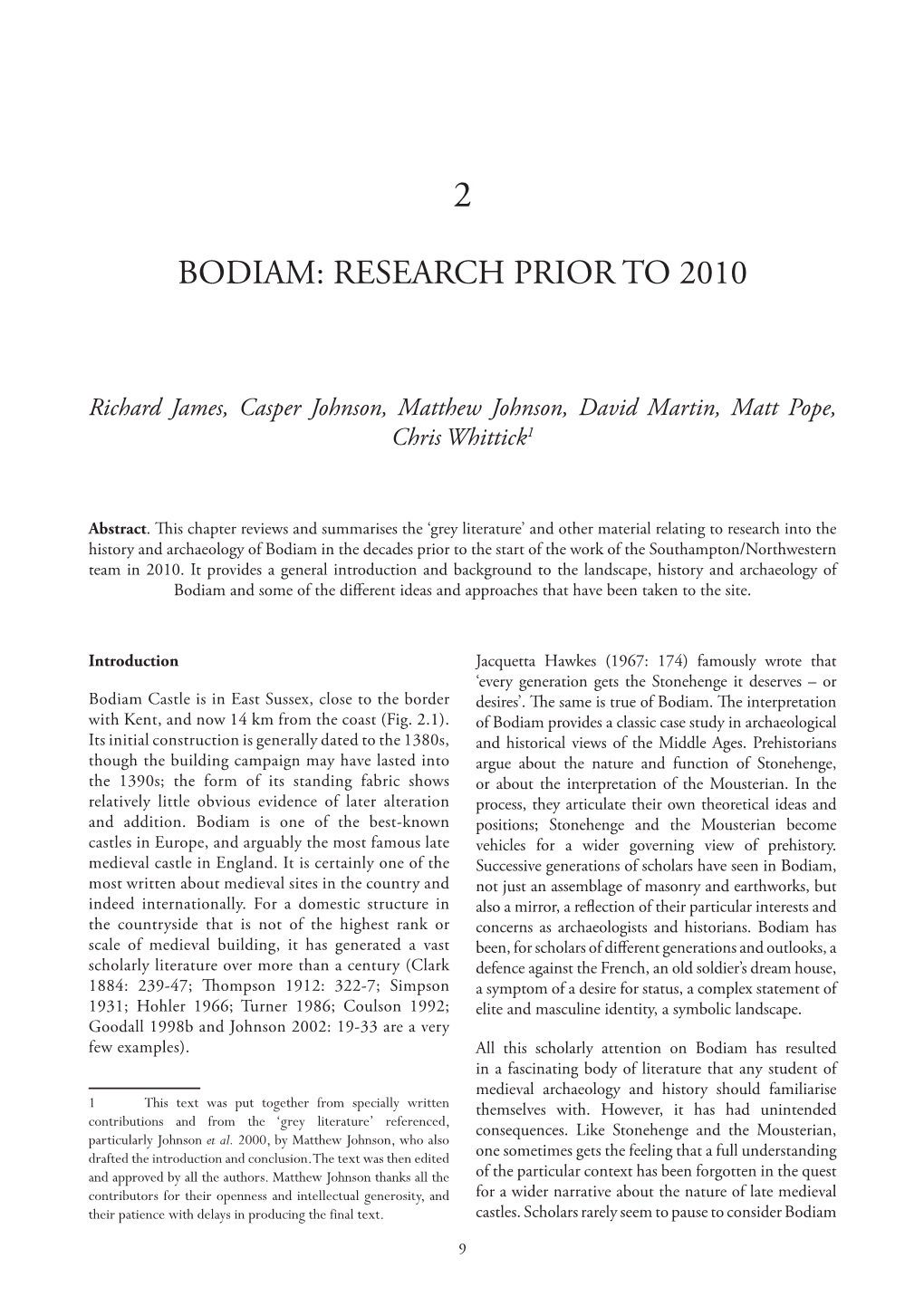 Bodiam: Research Prior to 2010
