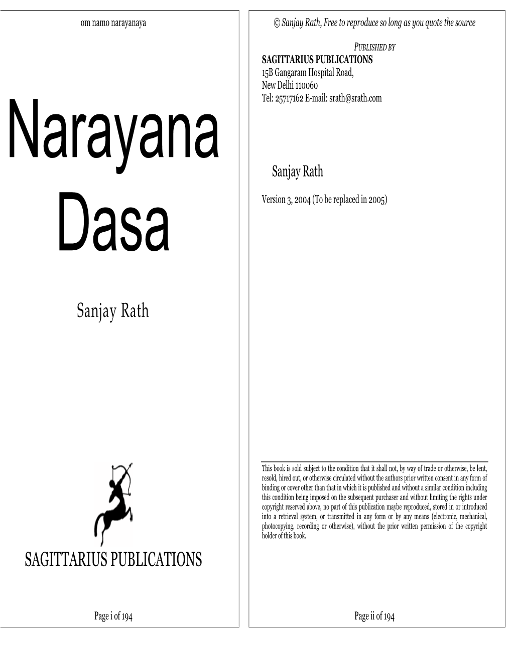 Narayana Dasa © Sanjay Rath, Free to Reproduce So Long As You Quote the Source