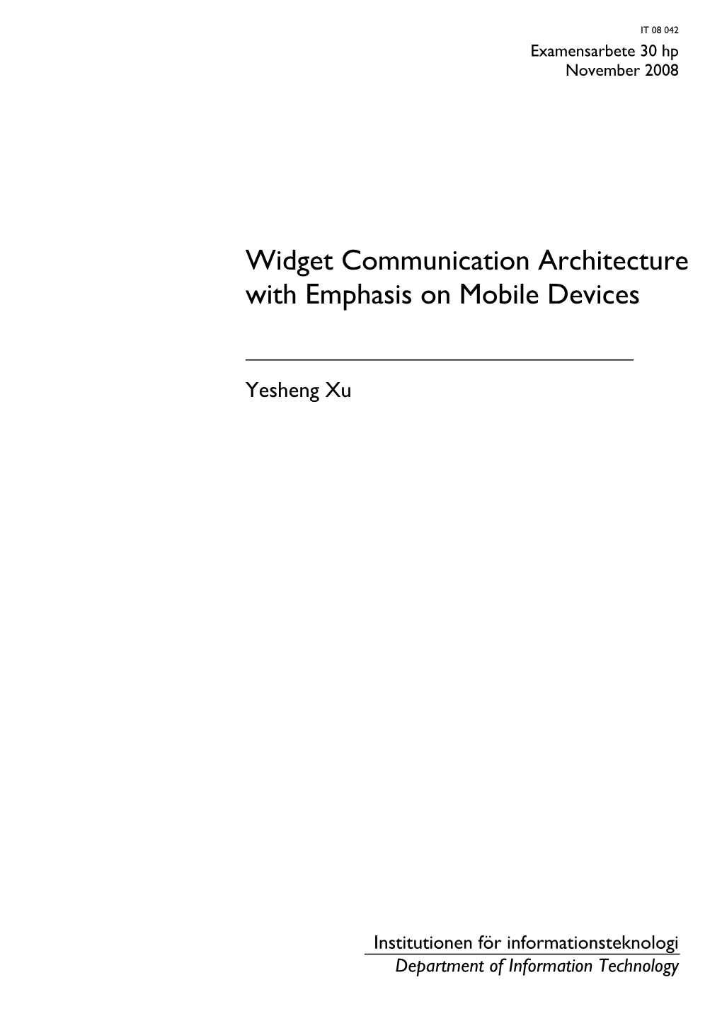 Widget Communication Architecture with Emphasis on Mobile Devices