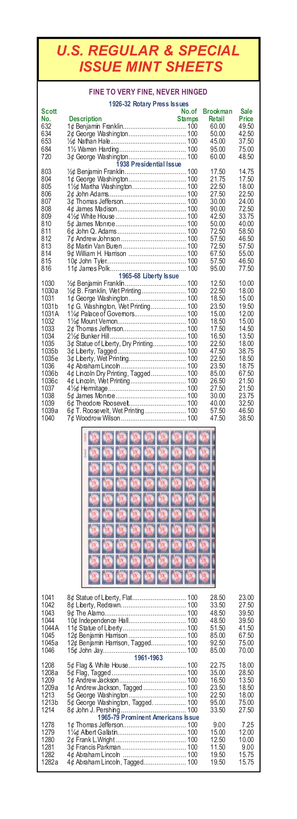 U.S. Regular & Special Issue Mint Sheets Sale