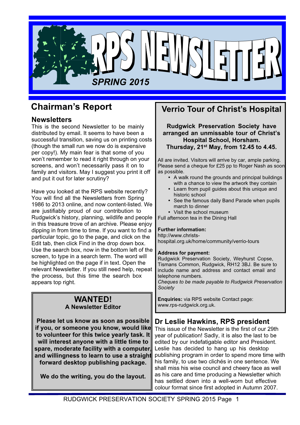 Spring 2015 Newsletter