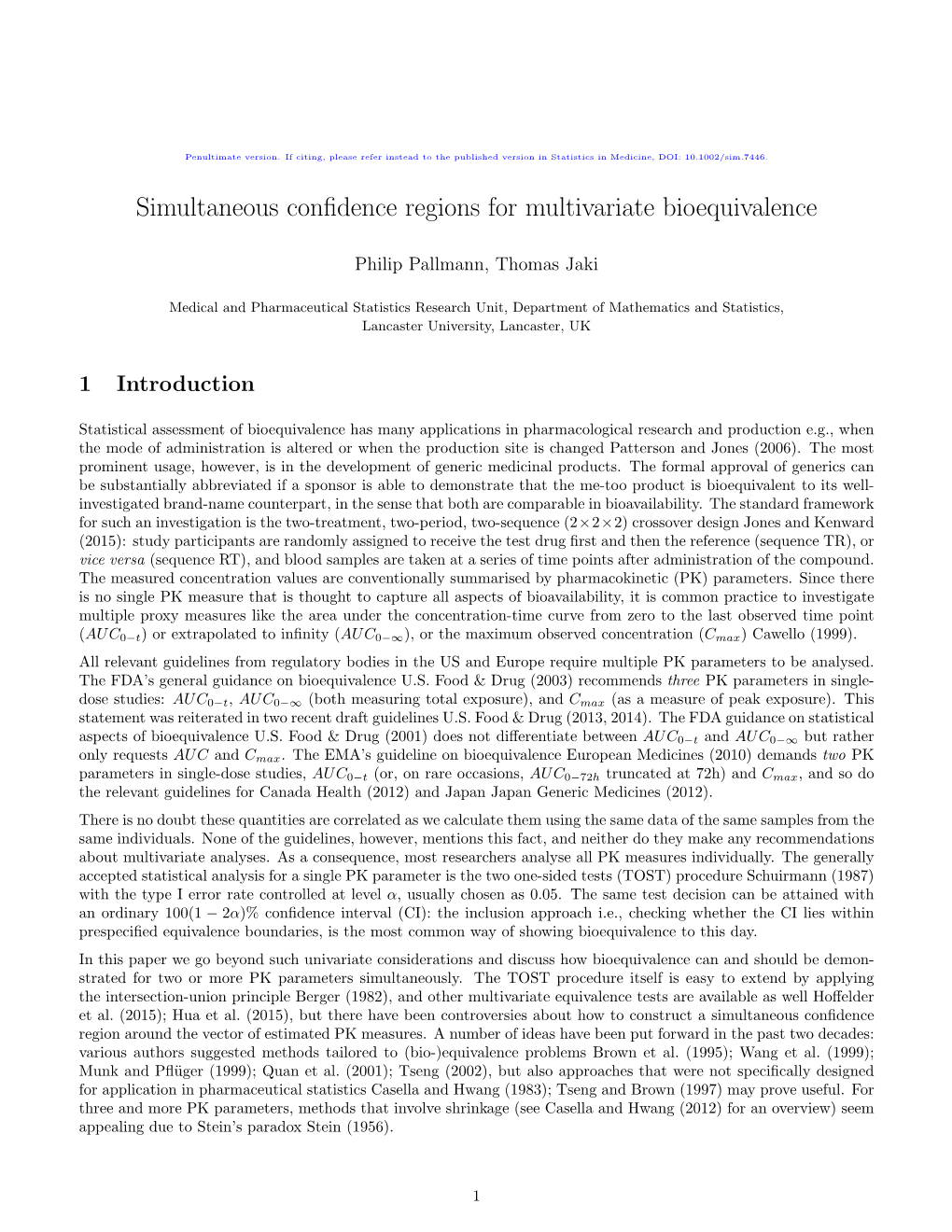 Simultaneous Confidence Regions for Multivariate Bioequivalence