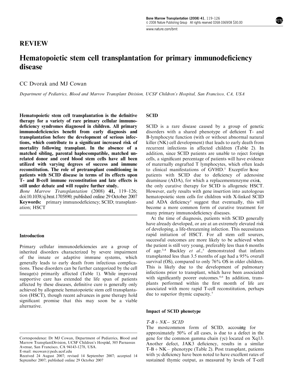 Hematopoietic Stem Cell Transplantation for Primary Immunodeﬁciency Disease